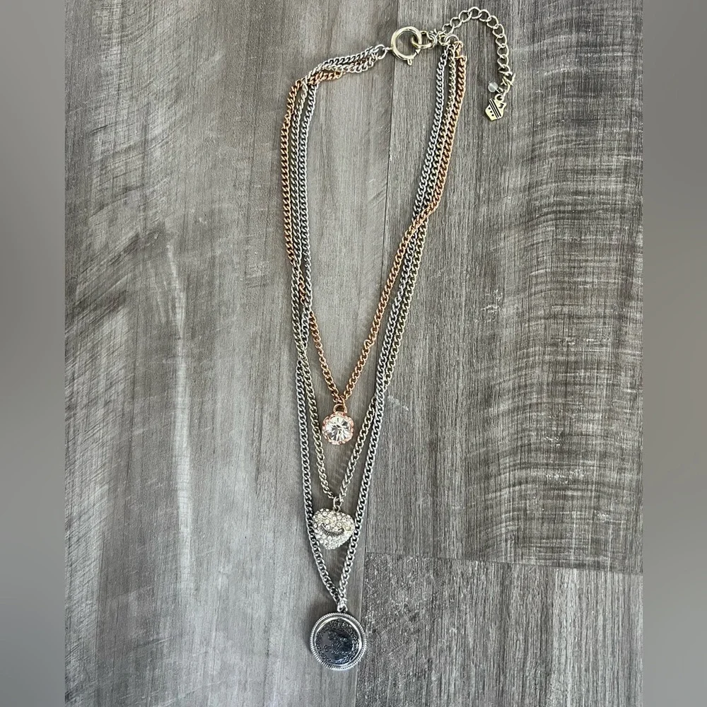 Juicy Couture Three Strand Multi Layer Gold Silver Rose Gold Pendant Necklace - Picture 3 of 3